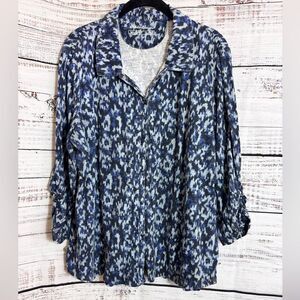 Eddie‎ Bauer shirt Womens size XL snaps front outdoor camo blue Cotton camp Top
